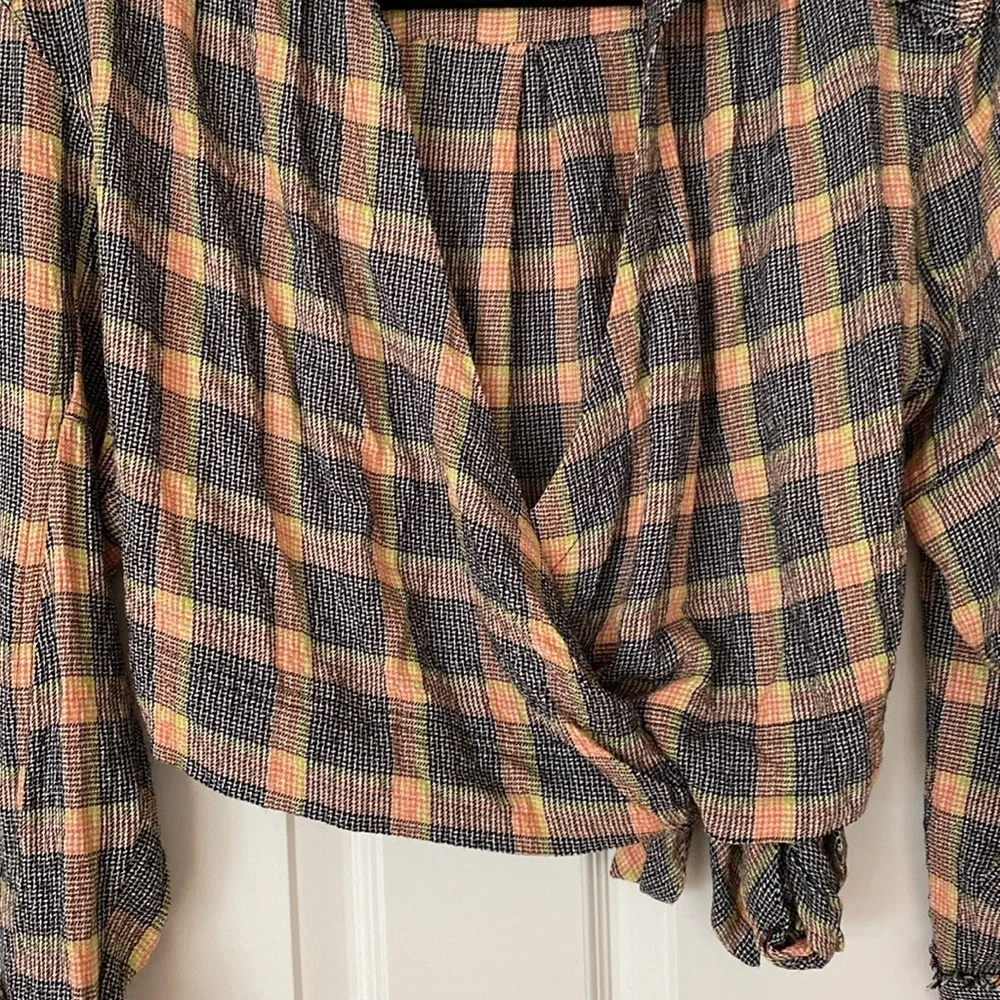 Free People Running Wild Plaid Wrap Top - Picture 5 of 7